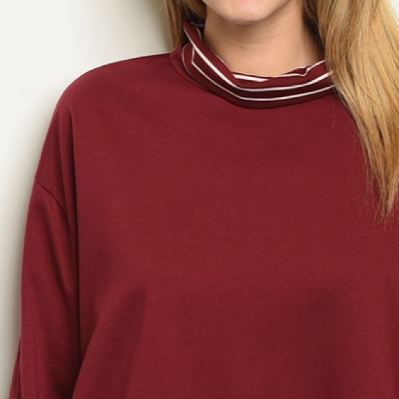 Burgundy Long bell sleeve mock neck knit tunic top - Picture 5 of 11